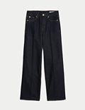 ג'ינס אלגנטיים עם מותניים גבוהים בגזרת רגל רחבה