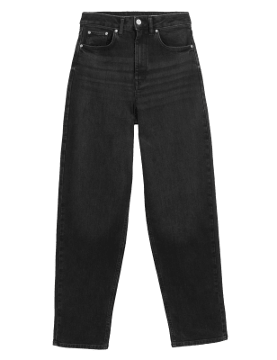 

Womens M&S Collection Relaxed High Waisted Tapered Jeans - Black, Black