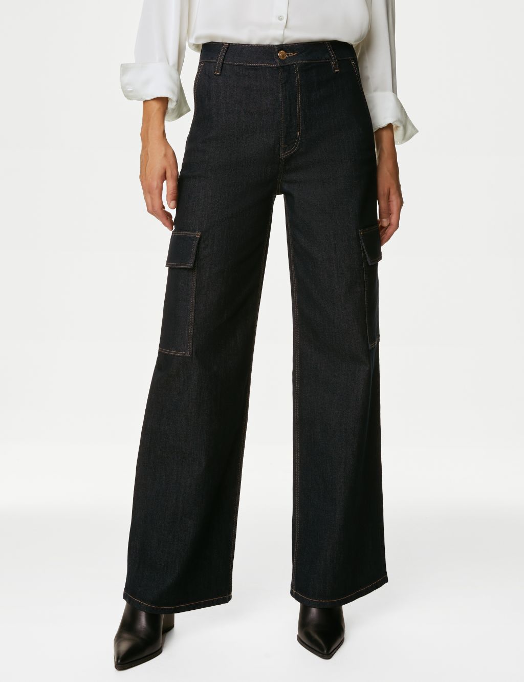 High Waisted Wide Leg Cargo Jeans image 3