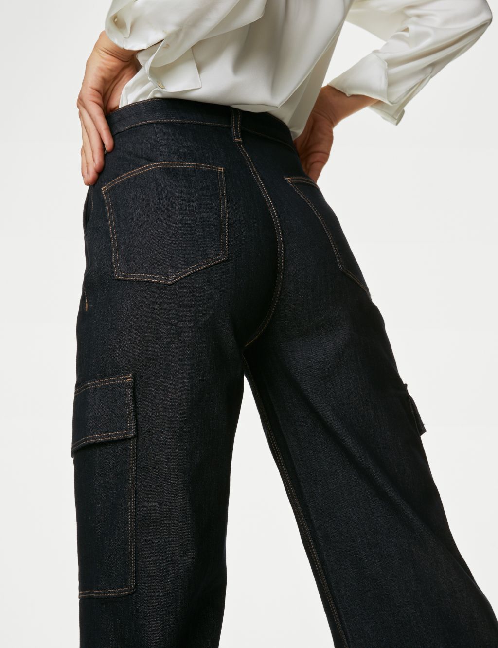 High Waisted Wide Leg Cargo Jeans image 6