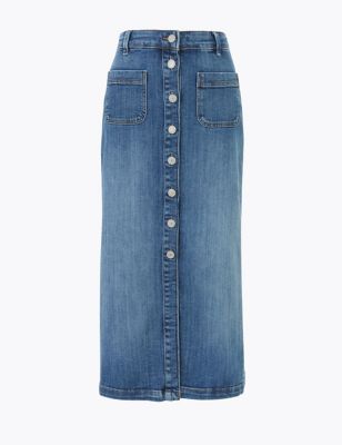 Levi's Button Through Denim Skirt, Indigo Velvet (525 HRK) ❤ Liked On  Polyvore Featuring Skirts, Knee… Trendy Skirts, A Line Denim Skirt, Denim  Skirts Knee Length 