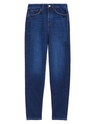 

Womens M&S Collection Mom High Waisted Jeans With Recycled Cotton - Dark Indigo, Dark Indigo