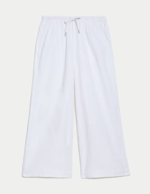 

Womens M&S Collection Linen Rich Striped Wide Leg Cropped Trousers - Soft White, Soft White