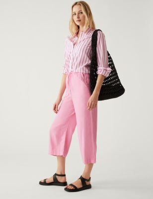 Linen Rich Wide Cropped Leg Trousers