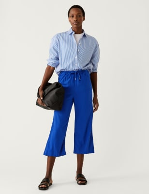 Linen Rich Wide Cropped Leg Trousers