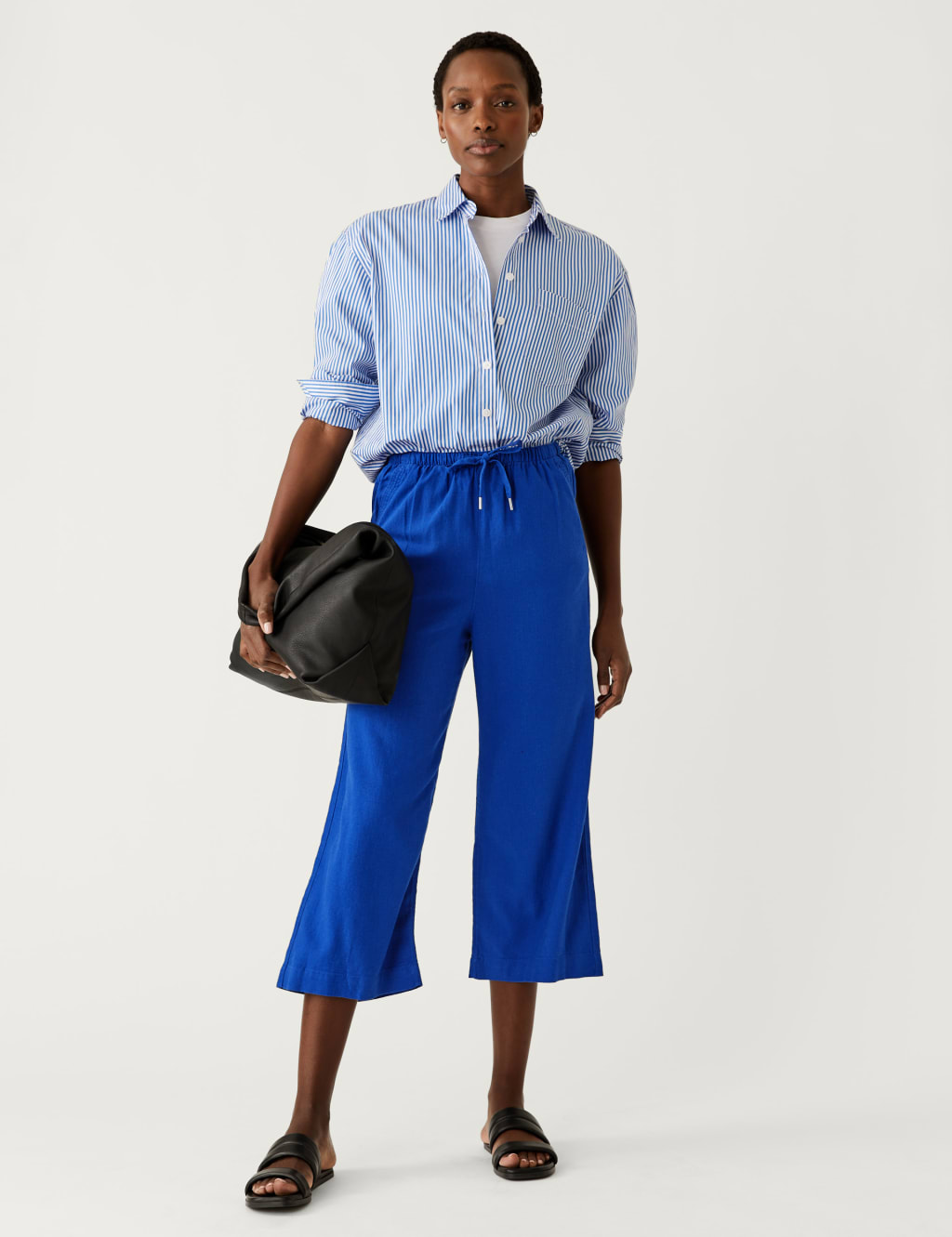 Linen Rich Wide Cropped Leg Trousers image 1