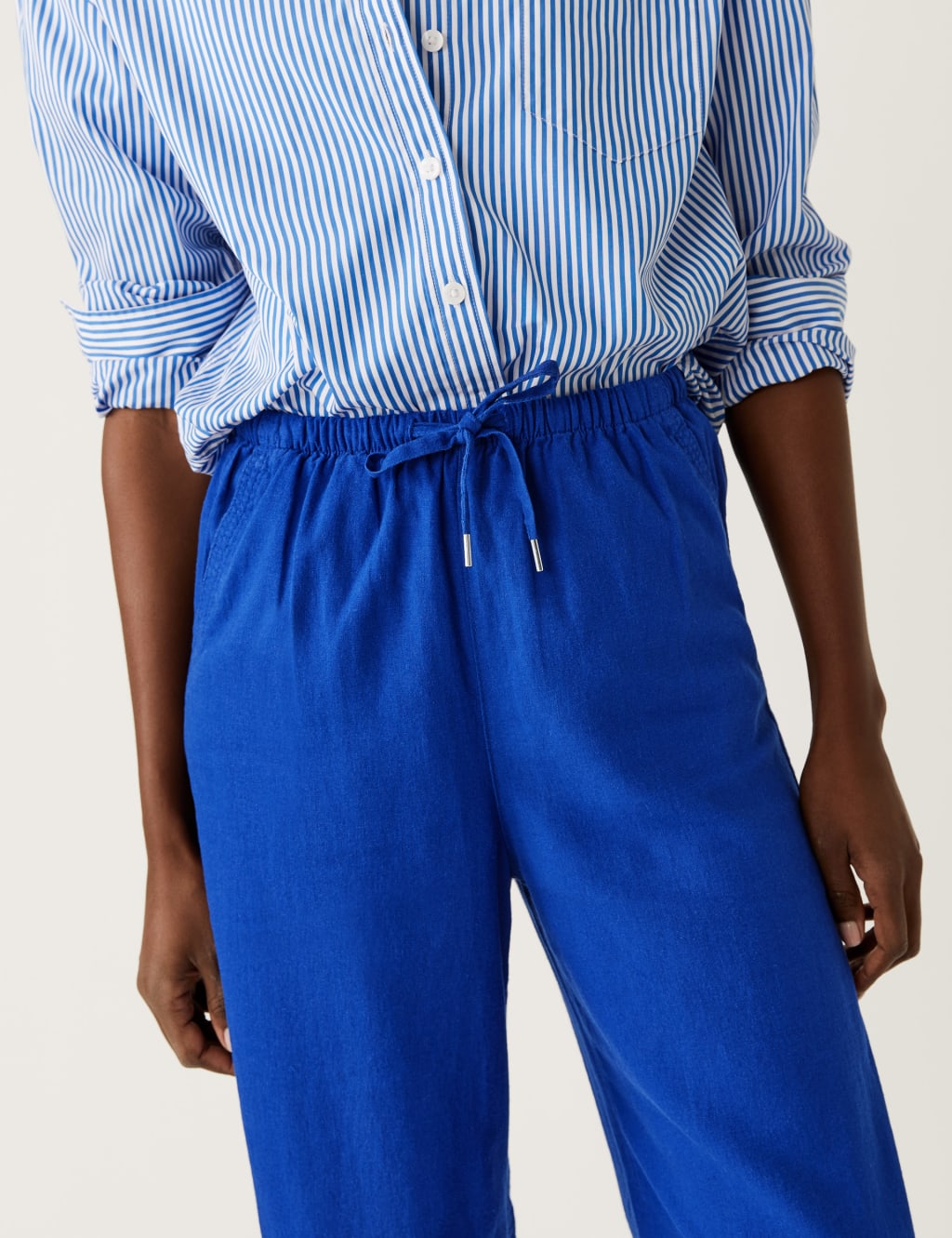 Linen Rich Wide Cropped Leg Trousers image 2