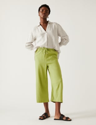 Linen Rich Wide Cropped Leg Trousers