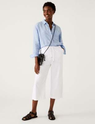 

Womens M&S Collection 7/8-Hose mit weitem Bein und hohem Leinenanteil - Soft White, Soft White
