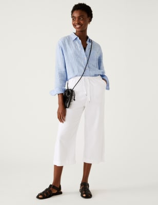 Linen Rich Wide Cropped Leg Trousers