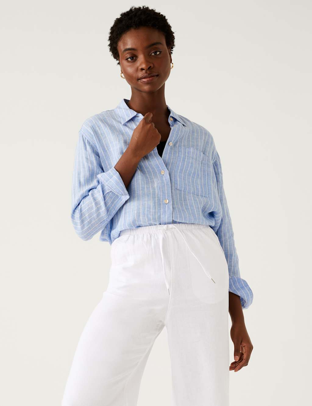 Linen Rich Wide Cropped Leg Trousers image 2