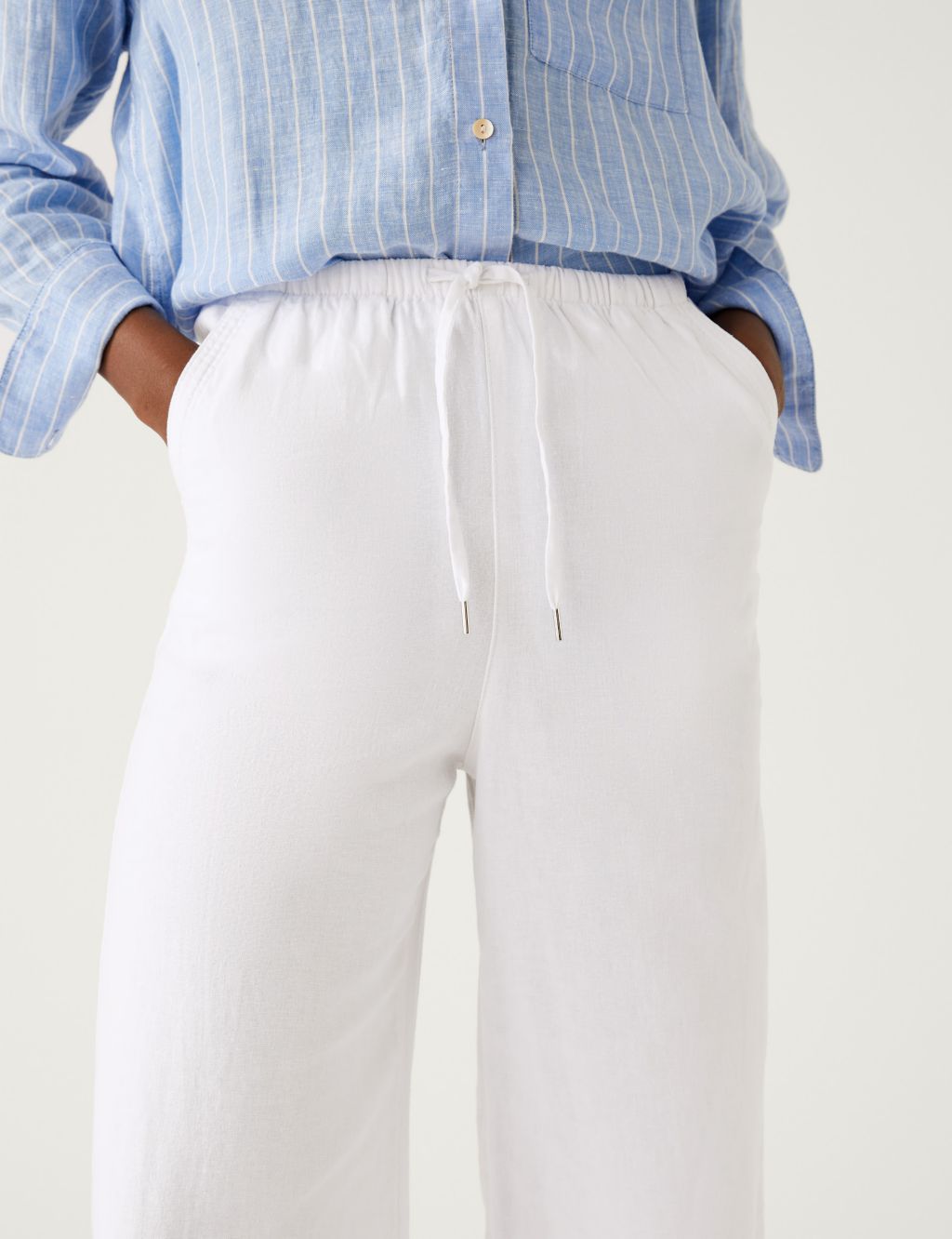 Linen Rich Wide Cropped Leg Trousers image 3