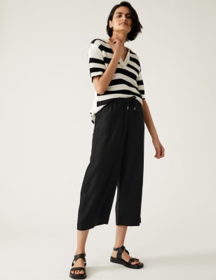 M&s cropped linen on sale trousers