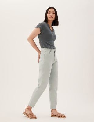 

Womens M&S Collection Mom High Waisted Jeans - Soft Green, Soft Green