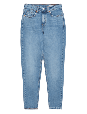 

Womens M&S Collection Mom-Jeans mit hohem Bund - Med Blue Denim, Med Blue Denim