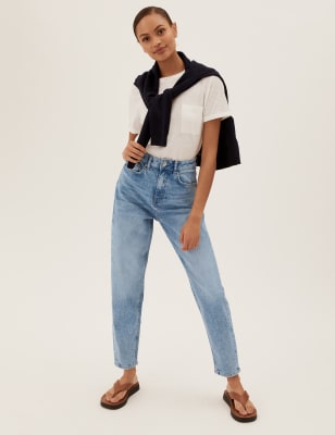 

Womens M&S Collection Mom - Knöchellange Jeans mit hoher Taille - Light Indigo, Light Indigo