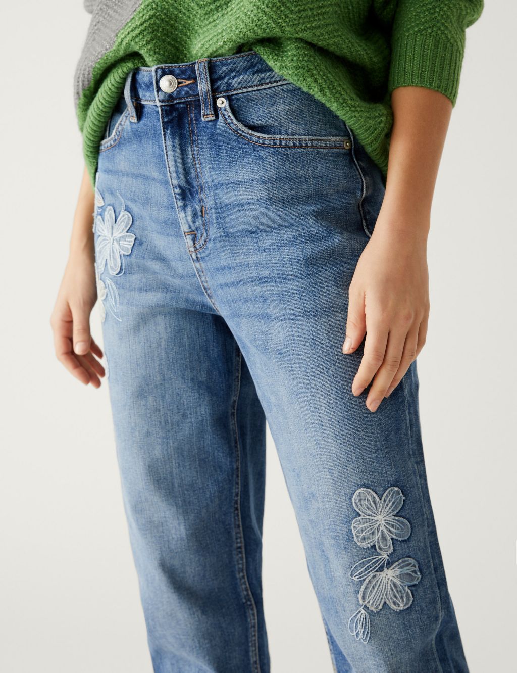 Mom Embroidered Ankle Grazer Jeans image 3