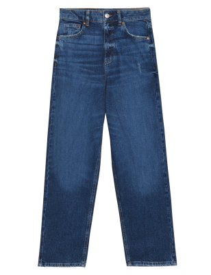 

Womens M&S Collection High Waisted Barrel Cropped Jeans - Medium Indigo, Medium Indigo