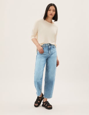 

Womens M&S Collection High Waisted Barrel Cropped Jeans - Light Indigo Mix, Light Indigo Mix