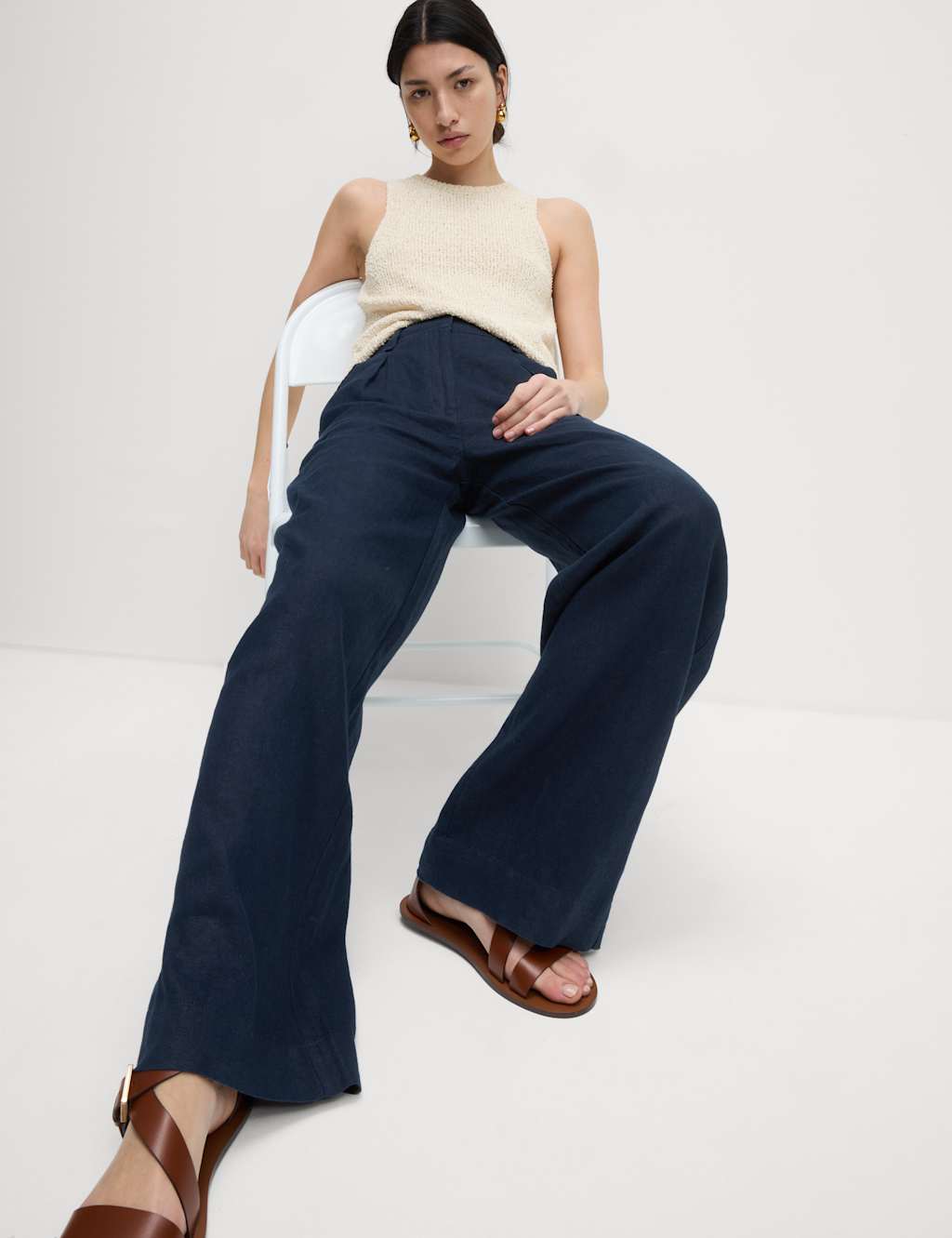 Blue Fleck, High Waist Wide Leg Trousers