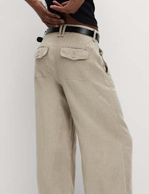 Cream linen shop wide leg trousers