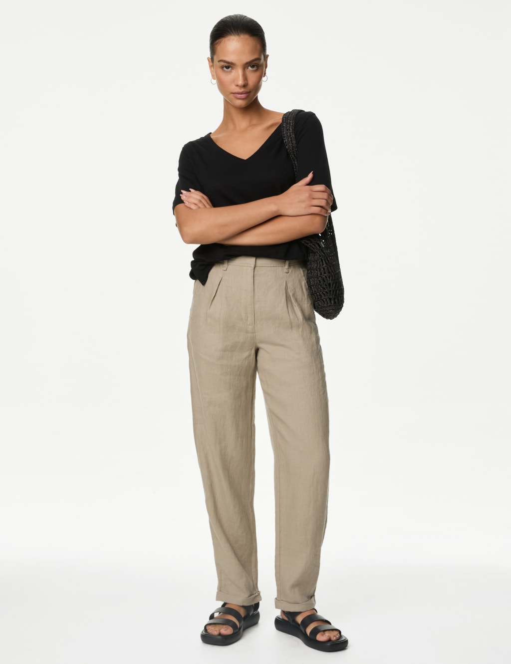 Pure Linen Tapered Trousers