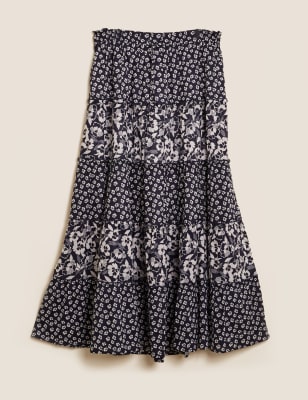 gray tiered maxi skirt