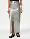 Denim Foil Metallic Maxi Skirt