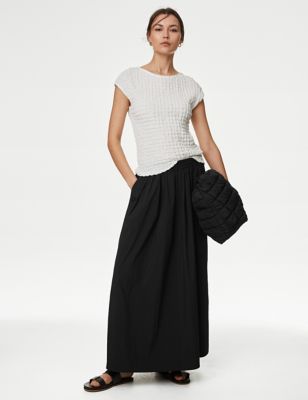 M&S Womens Technical Fabric Maxi A-Line Skirt - 6REG - Black, Black
