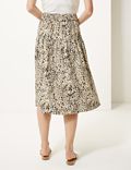 Linen Rich Animal Print A-Line Midi Skirt