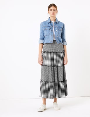 Gelaagde, uitlopende maxi-rok met Gingham-ruit