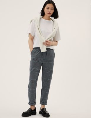 Marks And Spencer Womens M&S Collection Jersey Checked Tapered Trousers - Grey Mix, Grey Mix