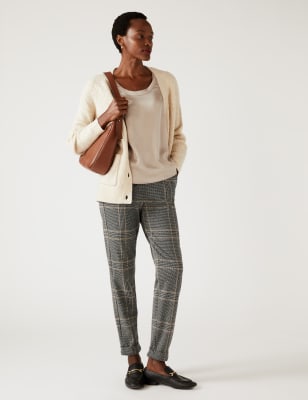 Marks And Spencer Womens M&S Collection Jersey Checked Tapered Trousers - Black Mix, Black Mix