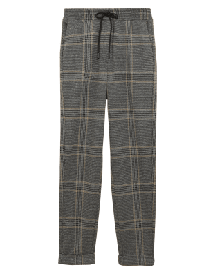 

Womens M&S Collection Jersey Checked Tapered Trousers - Black Mix, Black Mix