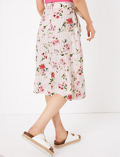 Linen Floral A-Line Skirt