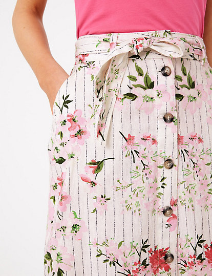 Linen Floral A-Line Skirt