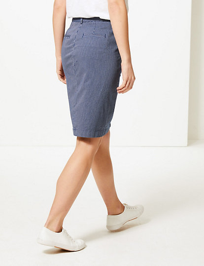 Cotton Rich Striped A-Line Skirt