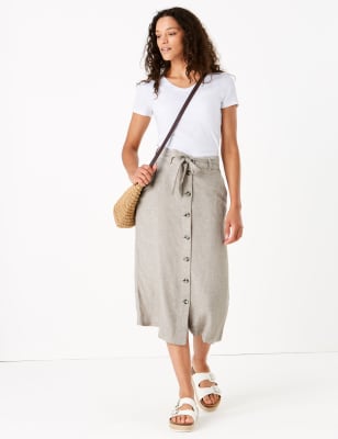 linen button front skirt