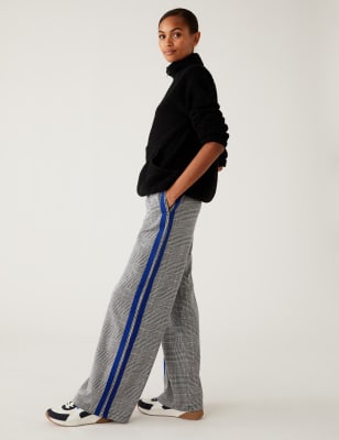 

Womens M&S Collection Checked Drawstring Wide Leg Trousers - Navy Mix, Navy Mix