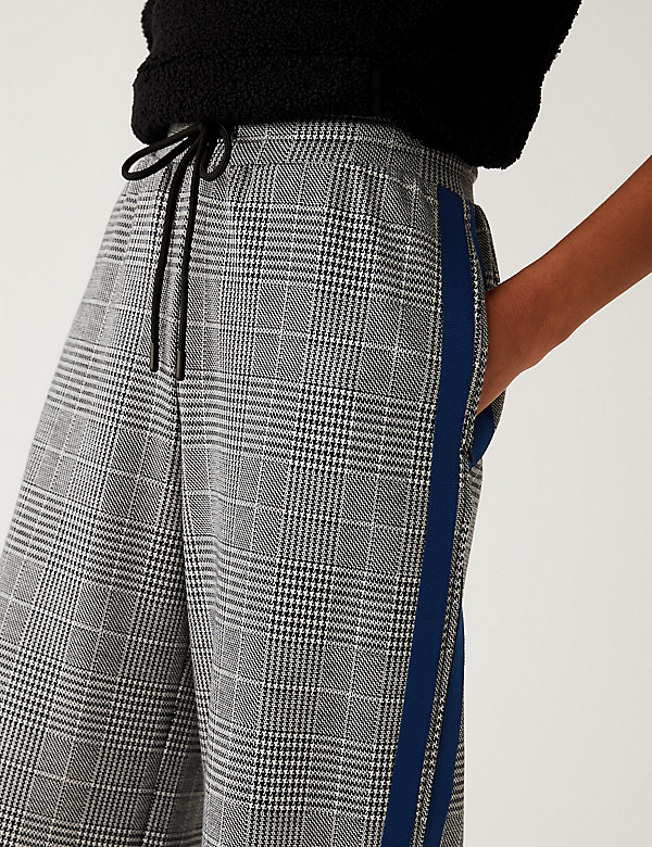 Checked Drawstring Wide Leg Trousers - BE