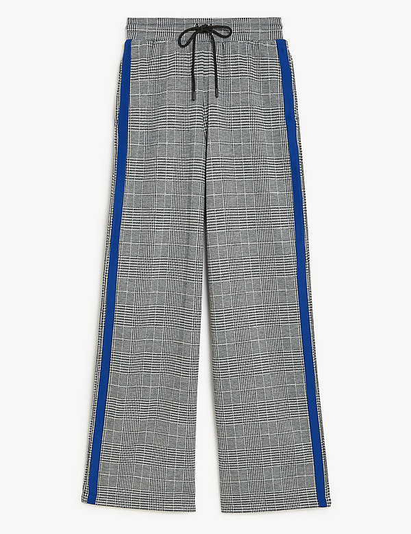 Checked Drawstring Wide Leg Trousers - BE