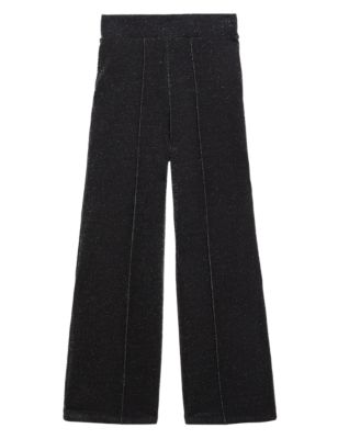

Womens M&S Collection Jersey Metallic Wide Leg Trousers - Black Mix, Black Mix