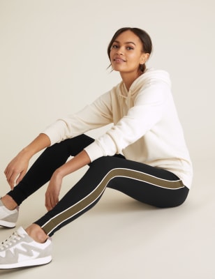 

Womens M&S Collection Leggings mit hohem Bund und Streifendetail an der Seite - Black Mix, Black Mix