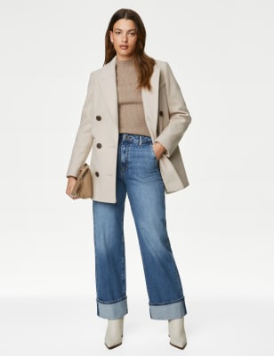 High Waisted Slim Wide Leg Turn Up Jeans | M&S Dubai