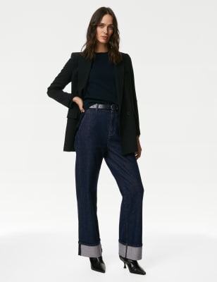 

Womens M&S Collection High Waisted Slim Wide Leg Turn Up Jeans - Indigo Mix, Indigo Mix