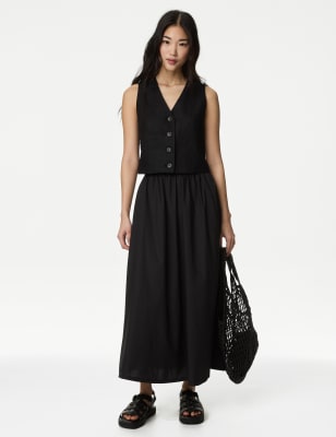 Pure Cotton Midi A-Line Skirt