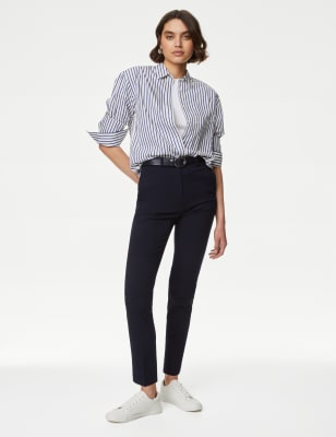 Marks And Spencer Womens M&S Collection Slim Fit Ankle Grazer Trousers with Stretch - Dark Navy, Dark Navy