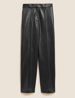 M&S Womens Leather Look Straight Leg Trousers