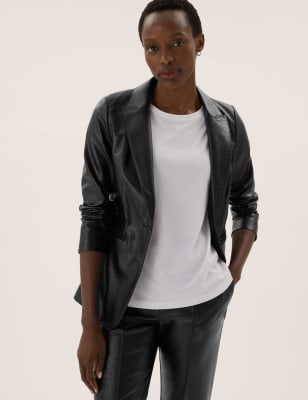 

Womens M&S Collection Faux Leather Textured Blazer - Black, Black