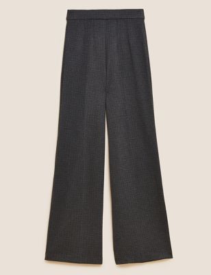 M&S Womens Jersey Houndstooth Wide Leg Trousers